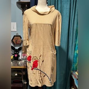 eShakti retro yellow stripe and embroidered bird dress